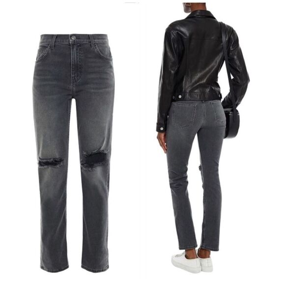 Current/Elliott Gray Denim The Stove Pipe Distress High Waist Jeans New Size 23 - Picture 1 of 12